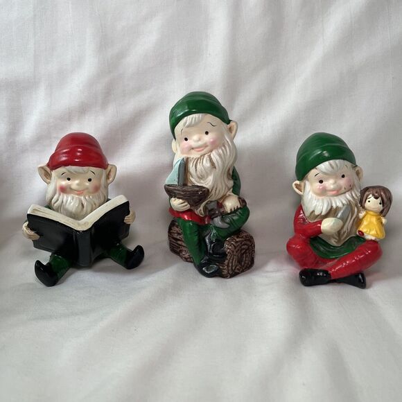 Homco Other - Elves Pixie Figurines Gnomes Christmas Toy Makers Set of 3 Vintage 80’s Homco